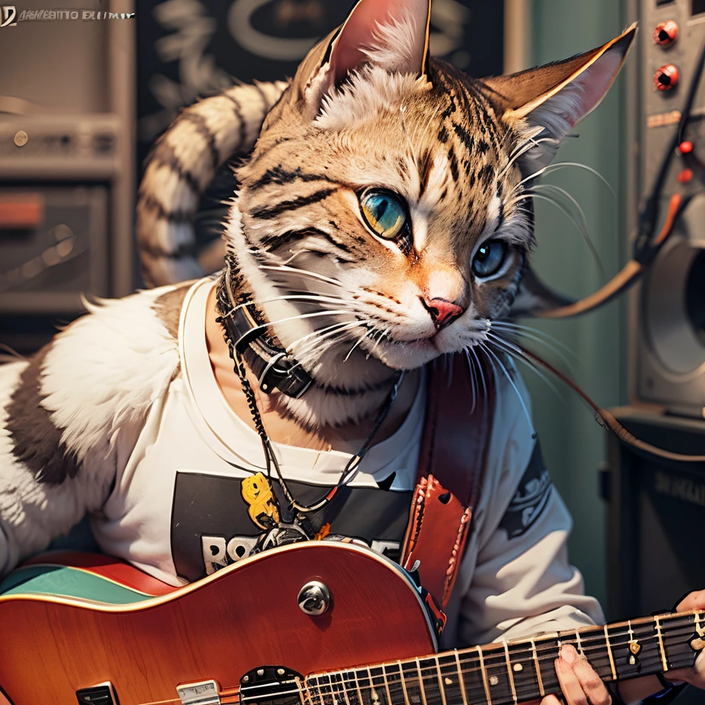 gato estilo rock animado tocando guitarra --auto --s2