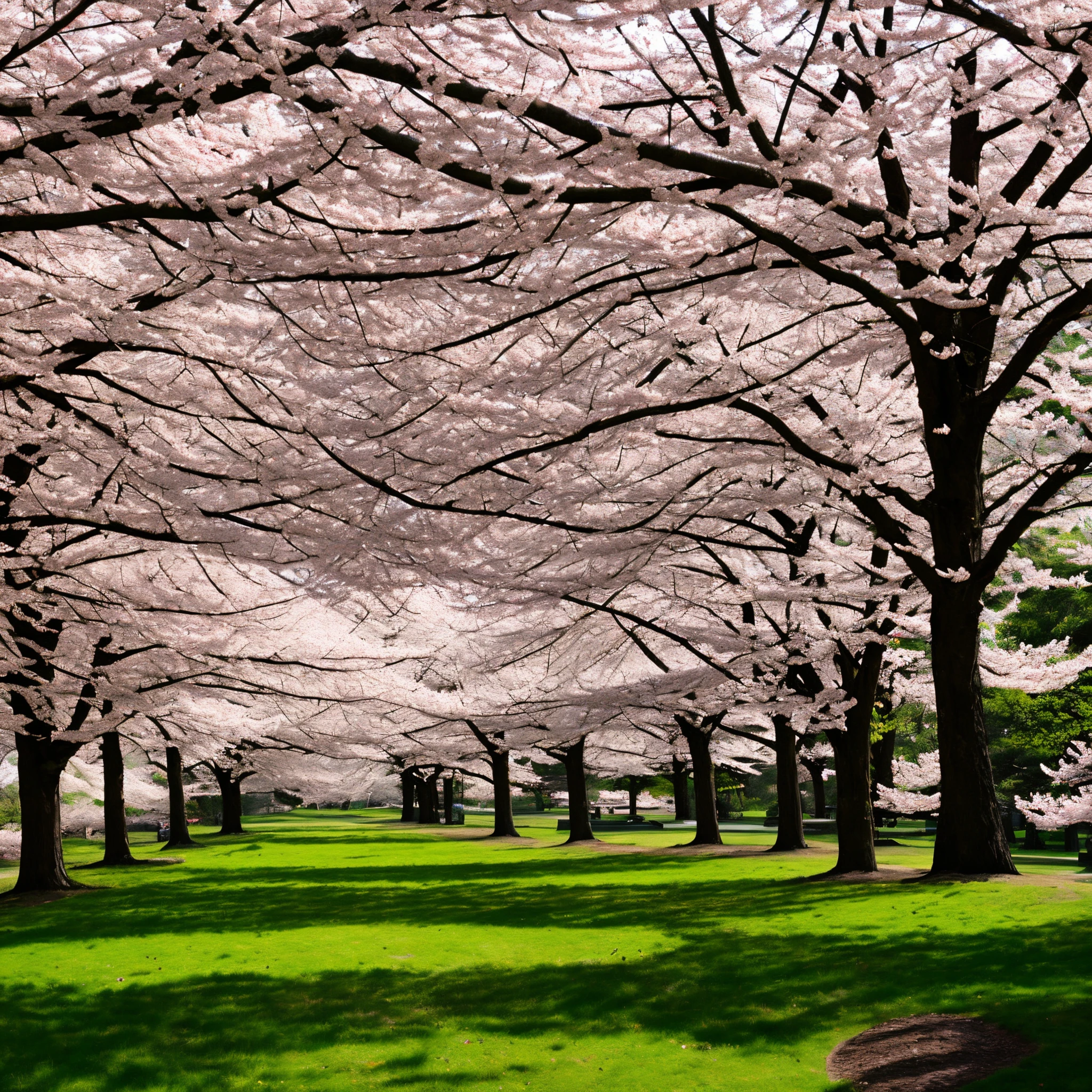 springtime　cherry trees　Benches