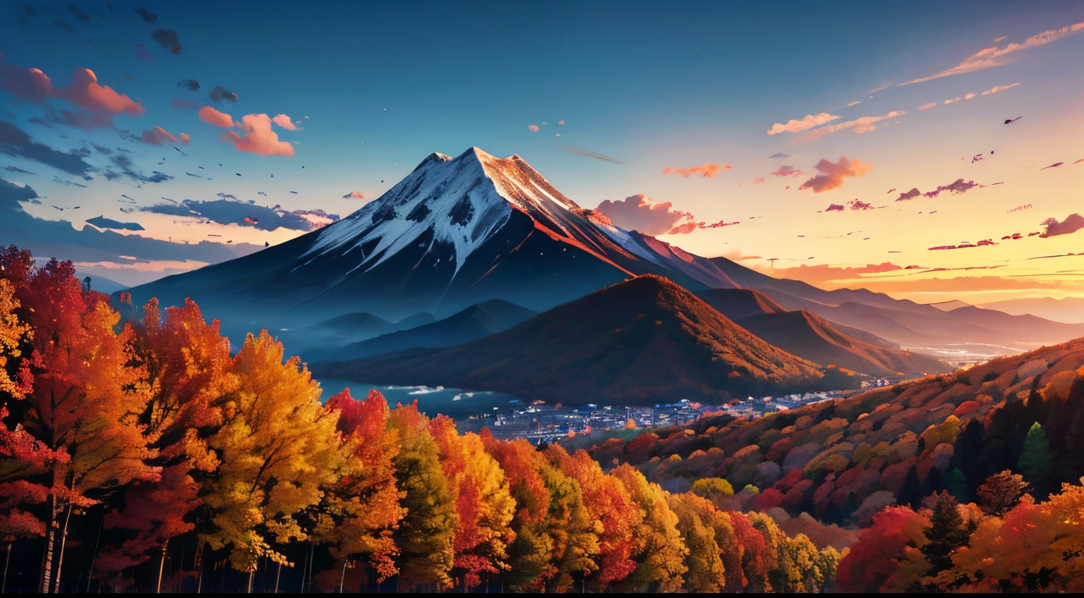 Best Quality、masutepiece、Colored leaves:2、（jpn、evening glow）、mont、Summit of Mt、autumnal