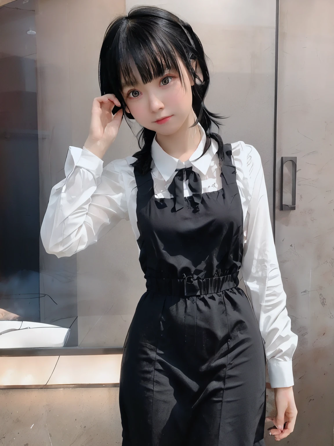 anime girl in black and white dress with black hair and a white shirt, anime visual of a cute girl, anime girl wearing a black dress, anime character, female anime character, as an anime character, official art, anime moe artstyle, marin kitagawa fanart, official character art, detailed anime character art, jk uniform, anime full body illustration