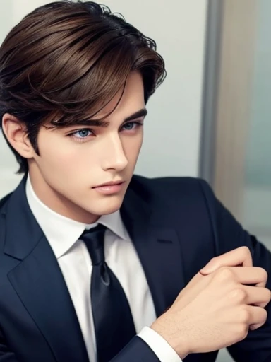 Handsome brunet guy, colorful eyes, suits,