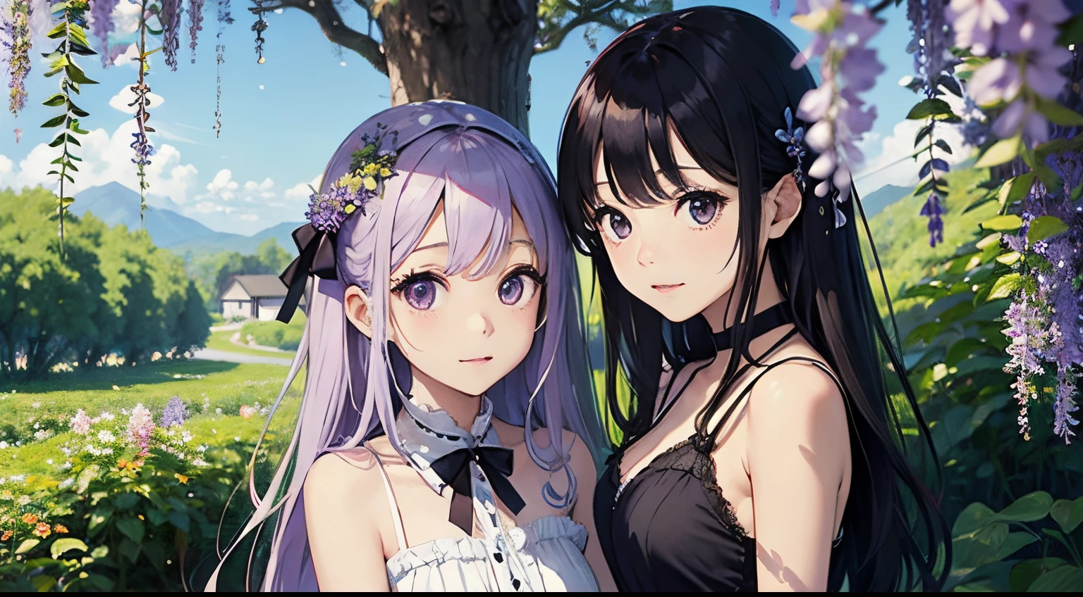 Best Quality、masutepiece、Wisteria flowers:2、(jpn、starrysky、natta)、mont、the woods