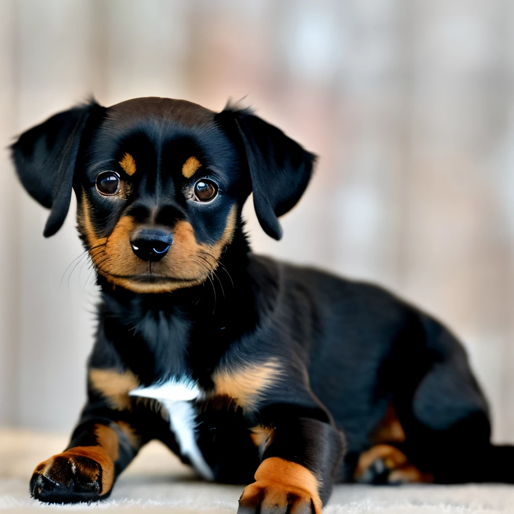 Disney small black pinscher dog with caramel female