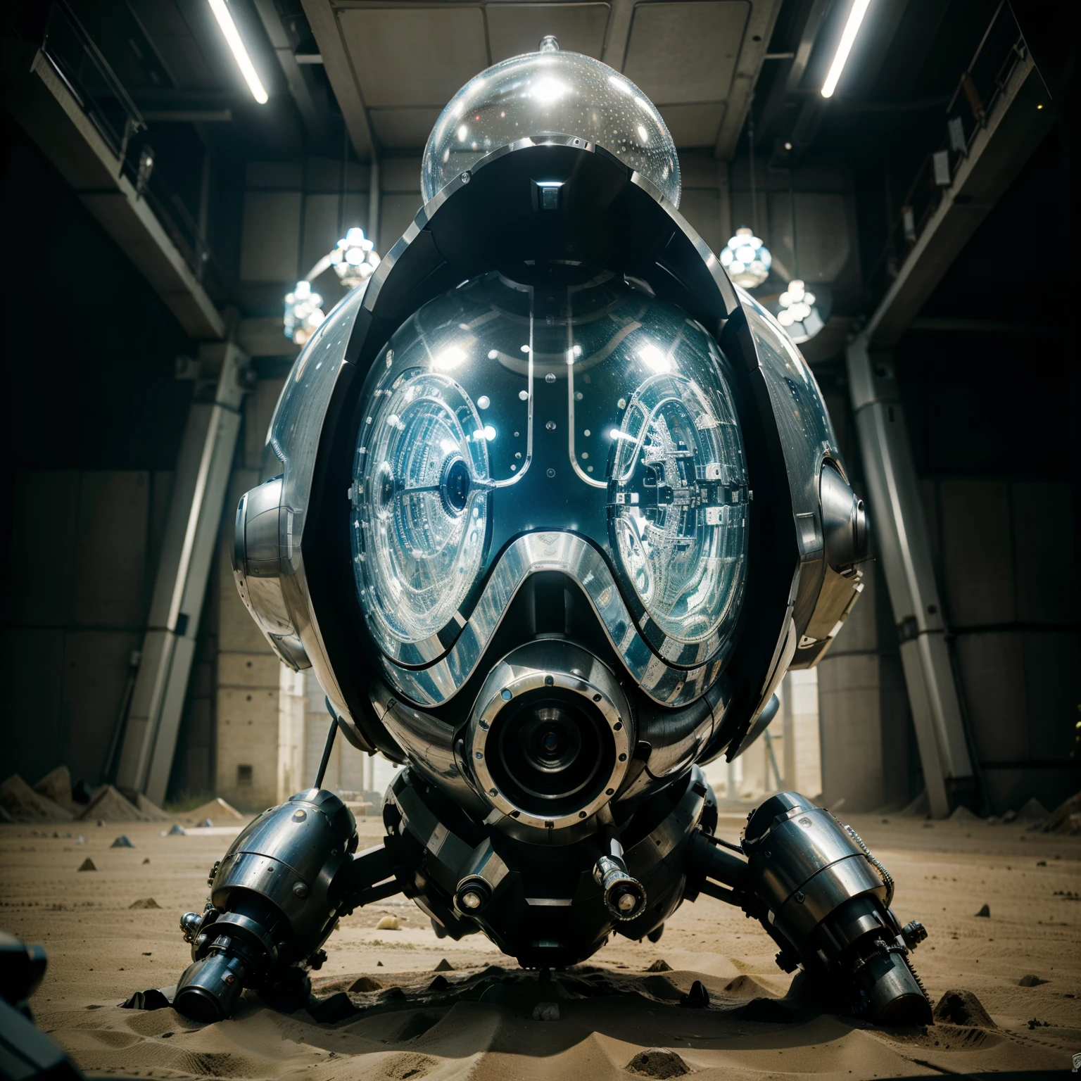 hippocampe, mecha, robotique, argent et cuivre, bulles d'argent, bulles de cuivre, paysage futuriste sous-marin, Masterpiece, Best quality, ((In the neo-futurist style))