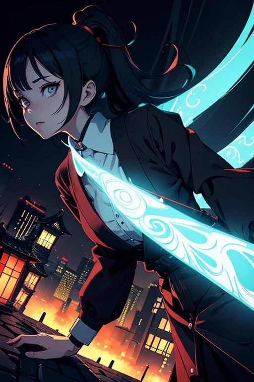 masterpiece, high resolution, ((Draft cartoon style)), ((wallpaper)), ((Diverse angles)), Outline warm color, (drawing style), eerie, Woman with Japanese ghost, horror factor, Distinctive hair style, Creative accessories, Background is city, extra
, 8k