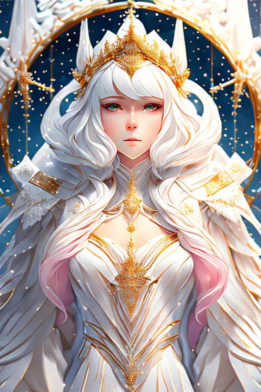 in the ice crystal, accurate drawing, snow blizzard snowstorm aura, female, the body, sun light, shaved open pubis, haircut white hairs, a lot of snowflakes, in the snow ice crystalls, super detailed, anatomically correct, masterpiece composition, , face perfect cute woman sweet beautifull, wearing white fur cloak, thick white vapor fog smoke clouds wind, white skin, bright pink blush, front view, fullbody, snowflakes crown, wearing crystal white transparent lingerie