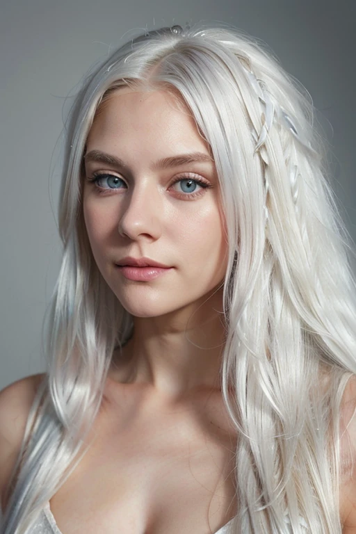 blond woman with long hair and blue eyes posing for a picture, girl with white hair, perfect white haired girl, soft portrait shot 8 k, color photograph portrait 4k, brunette with dyed blonde hair, girl silver hair, flowing silver hair, color portrait, flowing white hair, photo of a beautiful woman, white hair color, a girl with blonde hair