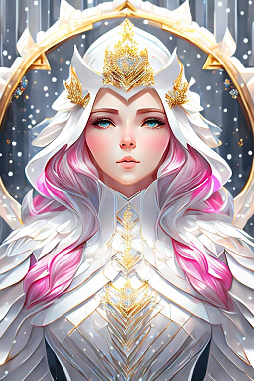 in the ice crystal, accurate drawing, snow blizzard snowstorm aura, female, the body, sunlight, shaved open pubis, haircut white hairs, a lot of snowflakes, in the snow ice crystalls, super detailed, anatomically correct, masterpiece composition, face perfect cute woman sweet beautifull, wearing white fur cloak, thick white vapor fog smoke clouds wind, white skin, bright pink cheek blush, front view, fullbody, snowflakes crown, wearing crystal white transparent lingerie