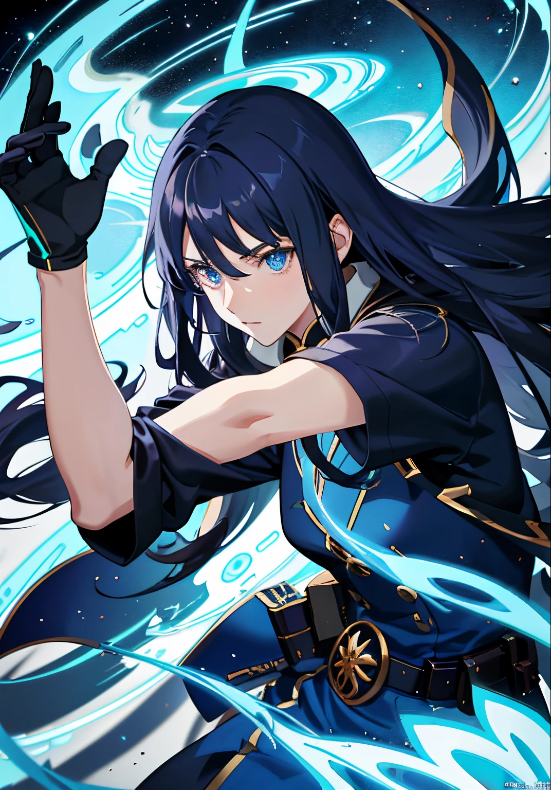 Anime character with long hair and blue eyes staring at the camera, The handsome guy who kills demons, Popular topics on cgstation, redline anime movie style, 千 葉 雄 大, Anime Stills Anime Style, anime opening, Wang Chen, author:heroes, Digital anime illustration, c
