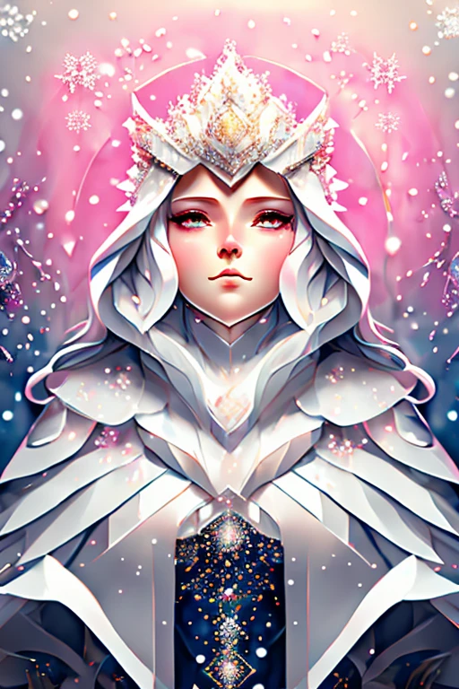 accurate drawing, snow blizzard snowstorm aura, female, fullbody, body perfect, sunlight, shaved open pubis, haircut white hairs, a lot of snowflakes, in the snow ice crystalls, super detailed, anatomically correct, masterpiece symmetrical composition, face perfect cute woman sweet beautifull, wearing white fur cloak, thick white vapor fog smoke clouds wind, white skin, bright pink cheek blush, front view, snowflakes crown, wearing crystal transparent