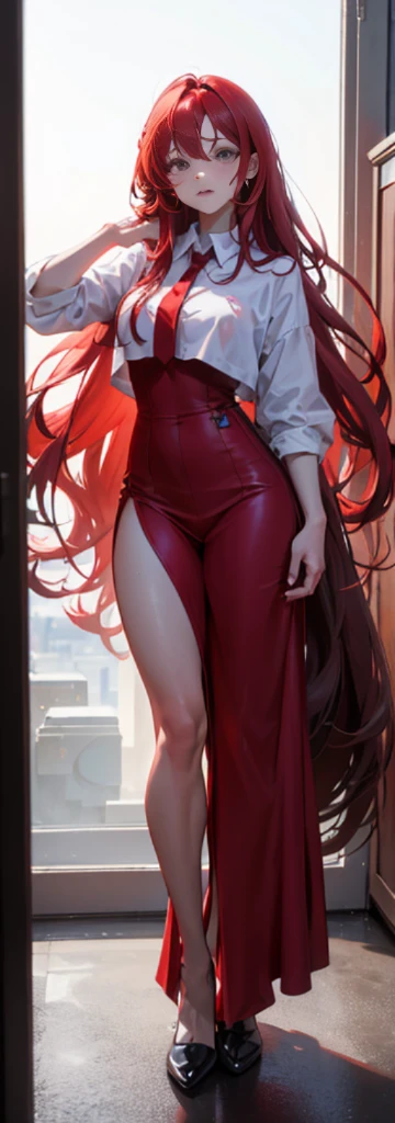 Red long-haired，fully body photo，Nice face