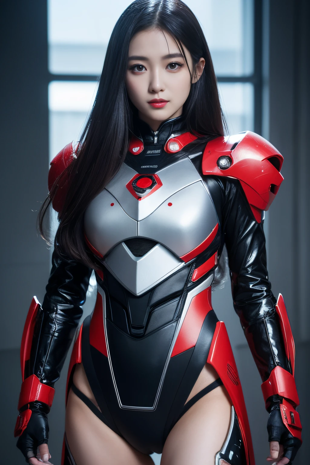 (Best Quality ,High resolution,masterpiece:1.2), Ultra-detailed, Realistic:1.37, (Perfect Anatomy), Full body like,1girl in, Flying, Cute and perfect beautiful 20 year old Japanese female cyborg, 机器人, android, Battle Mode Battle Look, Beautiful eyes, combat pose, Full body like, detailed facial features, detailed hairs, detailed costume, stunning eyes, Beautiful lips, Long hair , Detailed white and red cyber electronics costume, cyber space