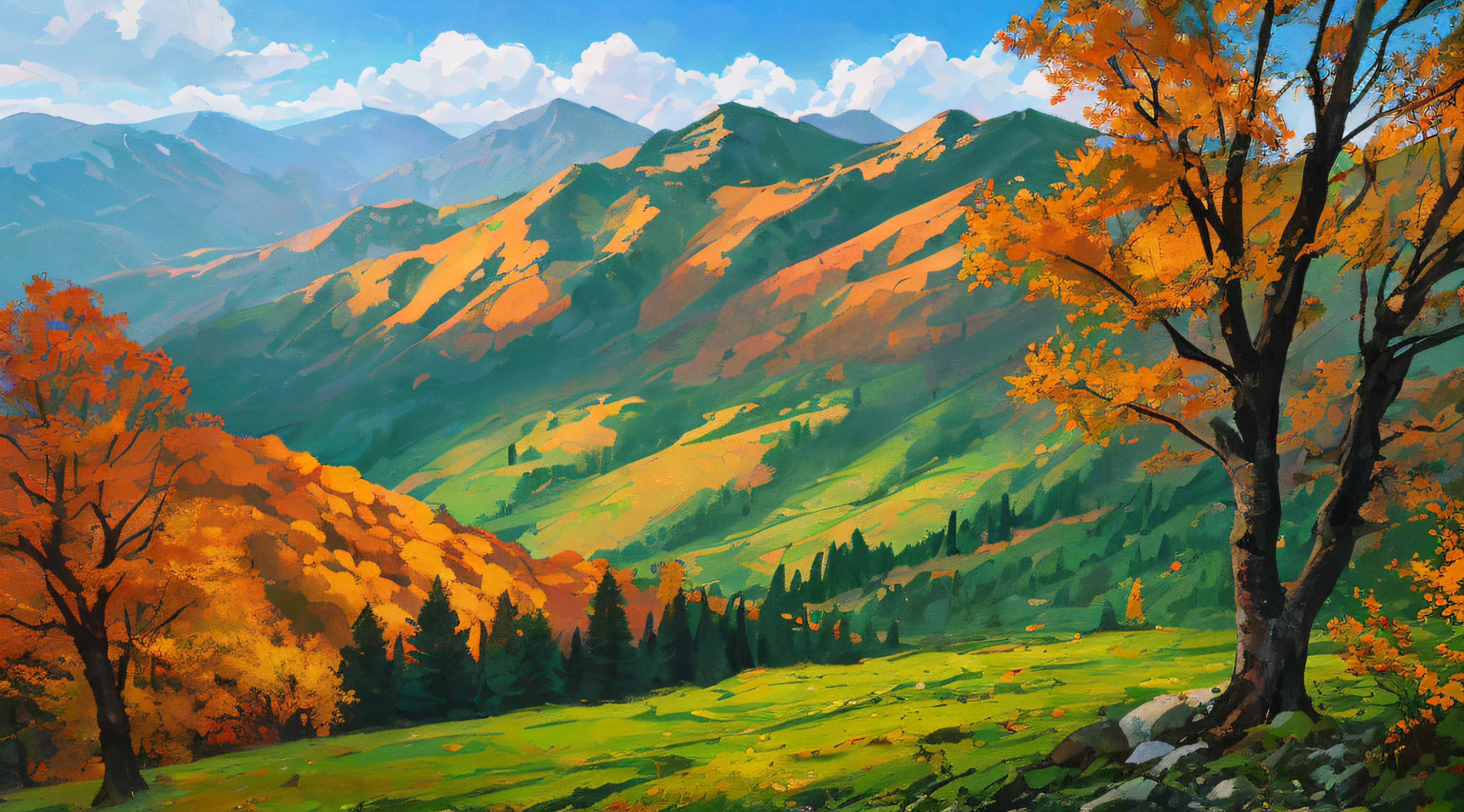 landscape, forests, hills, fall