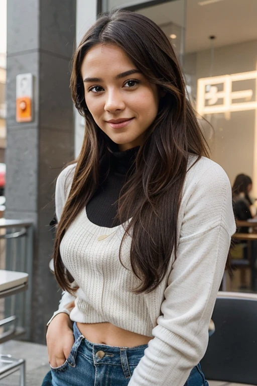Generate a description of a confident and talented young woman who excels in her chosen field and is known for her kindness and generosity.