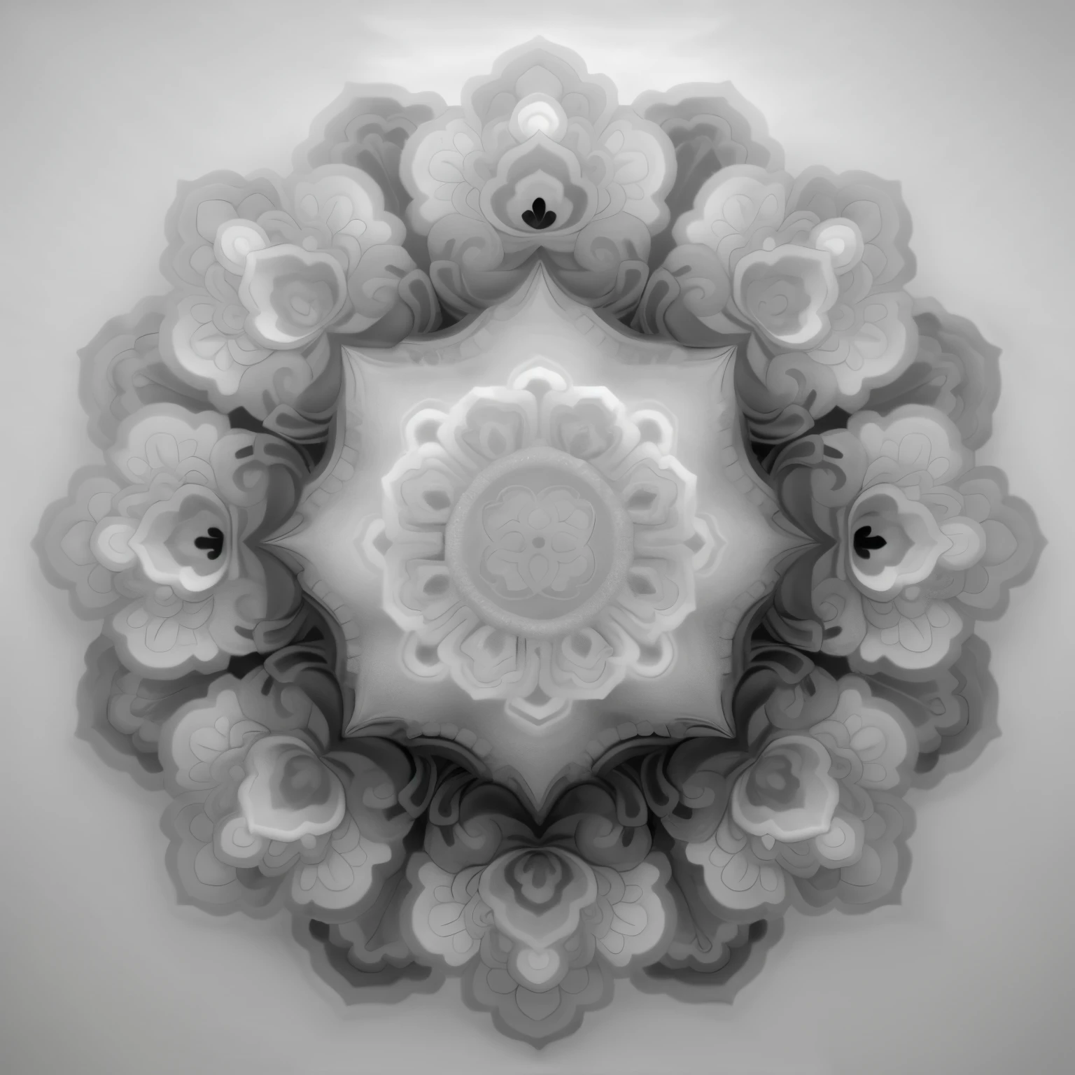 Mandala Flower HD Highly Symmetrical 3D White Mold Gray Scale Depth Map