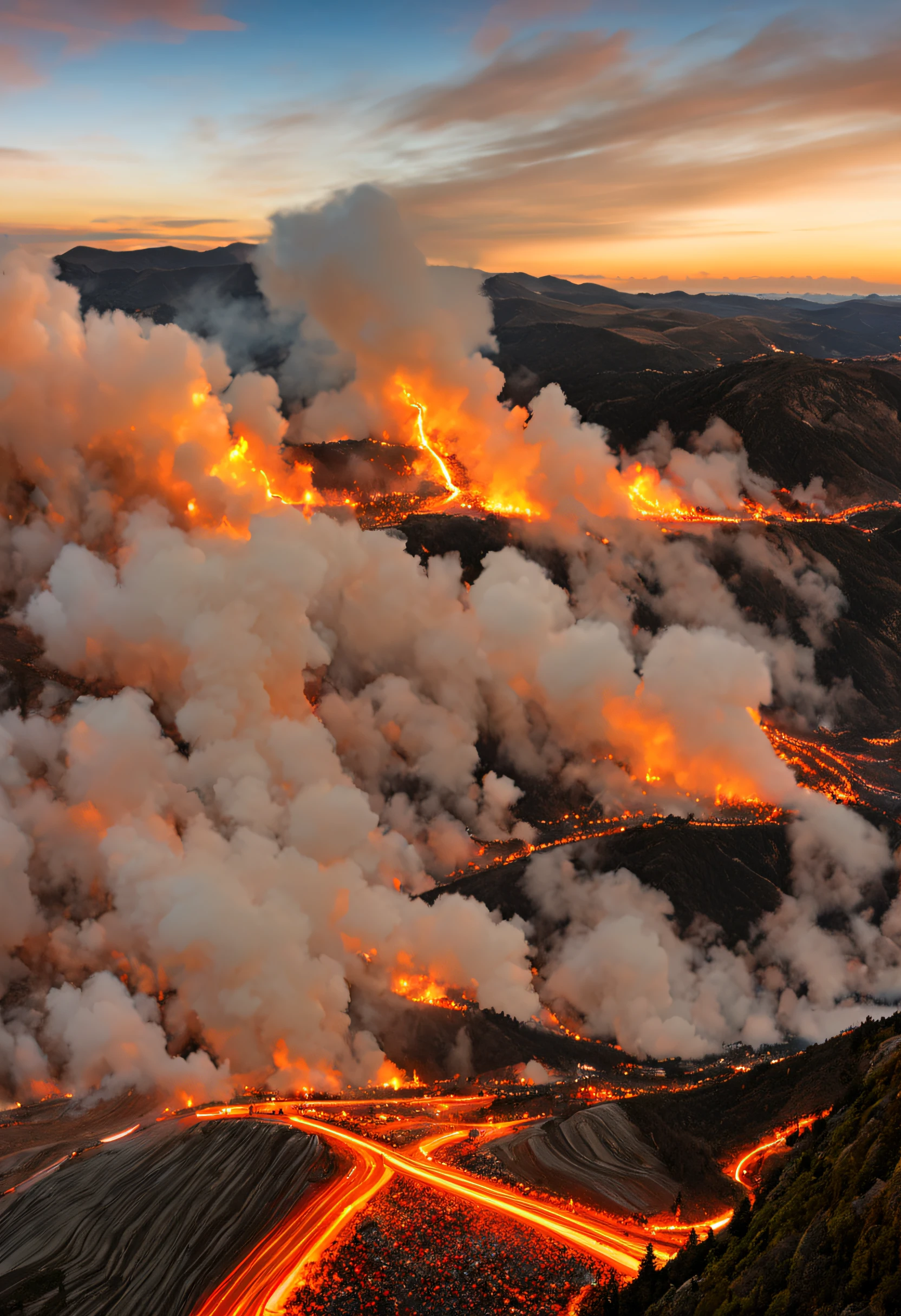 A firestorm crosses a magnificent landscape, it is very detailed and colorful.A firestorm crosses a magnificent landscape, it is very detailed and colorful.