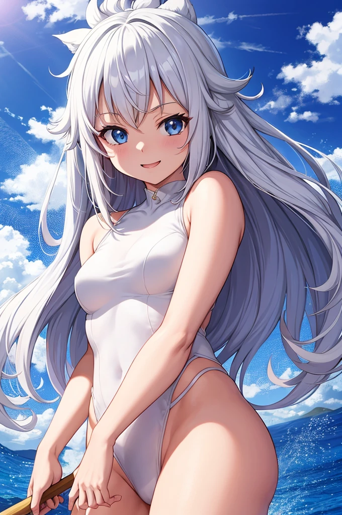 Estilo One Piece, um garoto feliz, Adolescente bonito com cabelo branco, poderes de neve, grande sorriso, Corpo de Neve, background with sunny sky, Anime Art Wallpaper 8K, Anime Wallaper, Estilo anime 4K, Anime Art Wallpaper 4K, Anime Art Wallpaper 4K, Nice anime style, 4k anime wallpapers