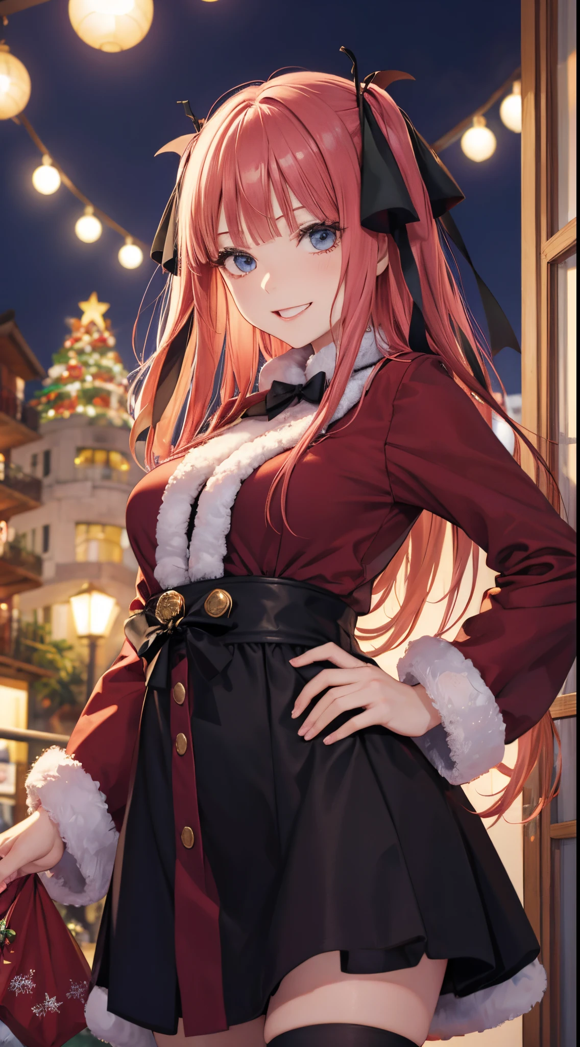 Nino Nakano vampira riendo ,christmas clothing,casa sentada bajo el pino de navidad regalos