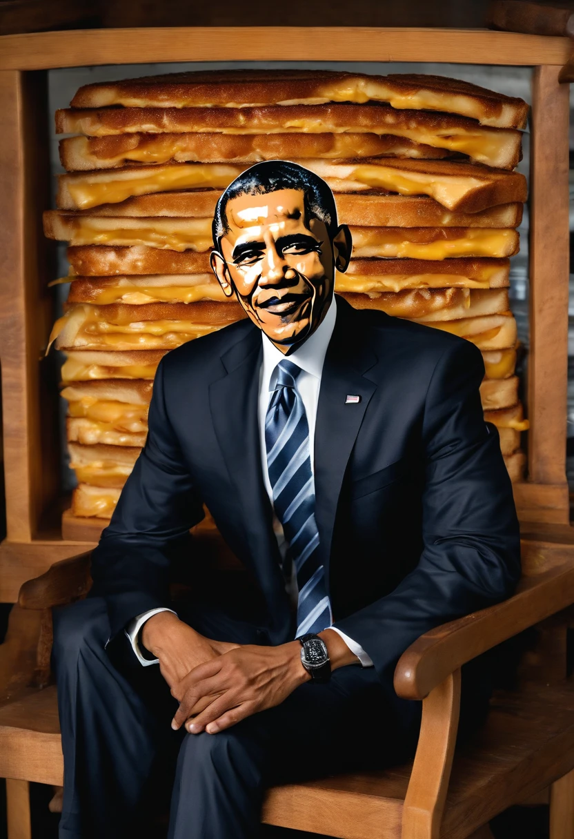 A photo of Obama, made entirely of grilled cheese, visiting a local elementary school and reading a story to young grilled cheese children.,original,Obama’s face on grilled cheese sandwich , male