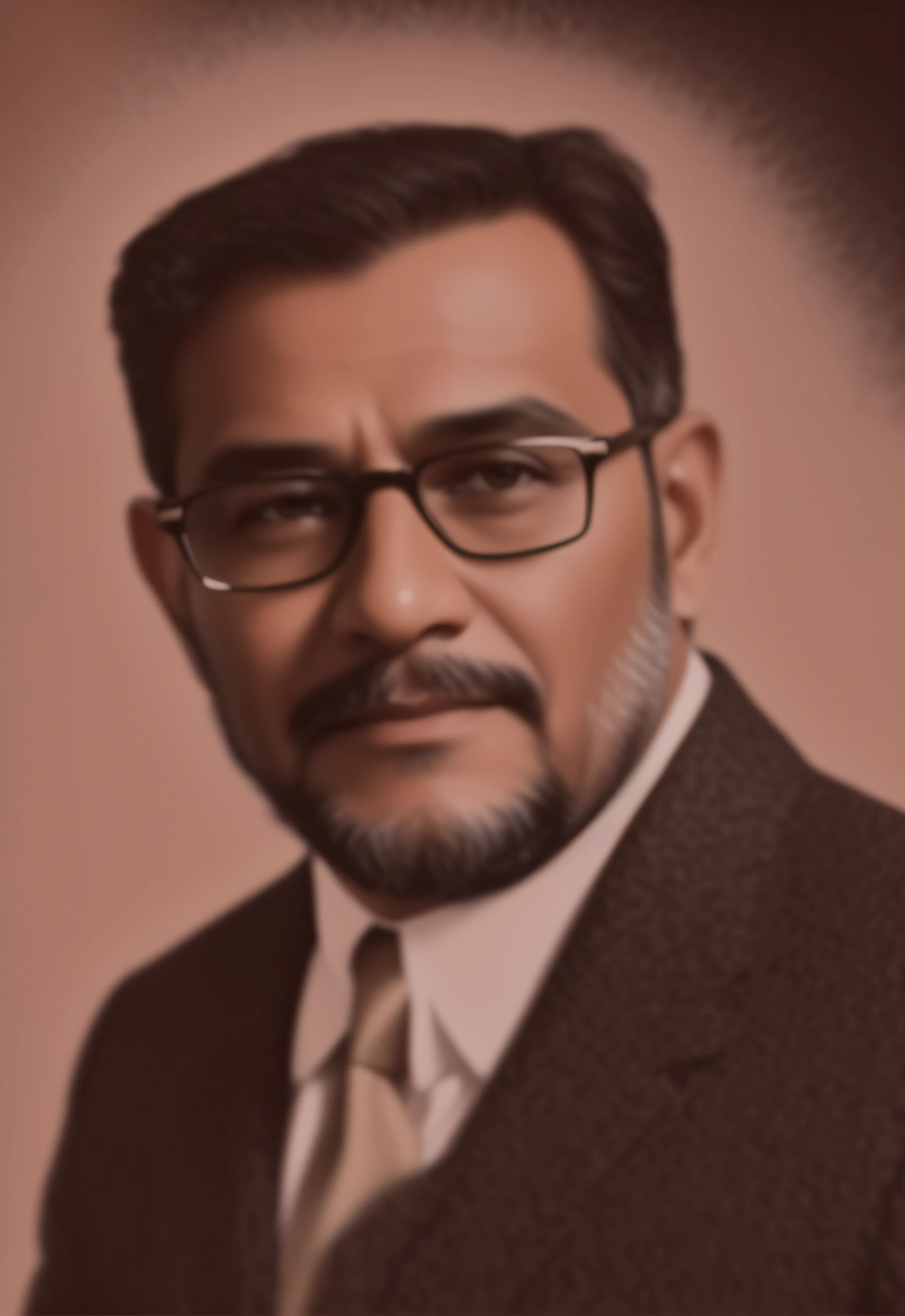 remove halftone, hyper realistic, smudge painting, Digital oil painting, of 50 years old, color, Indian male, accurate face features, as it is, hyper realistic detailed hair, clear image, wearing round specs, image reduce noise, men curly hair, skin smooth