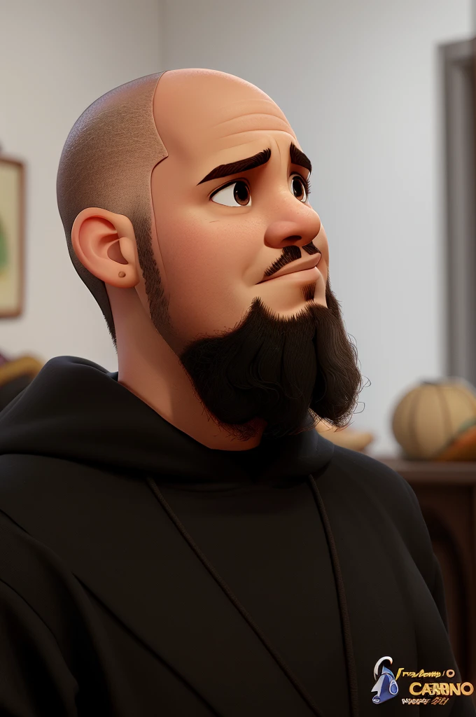 Um Frei Franciscano careca no estilo disney pixar, melhor qualidade, alta qualidade