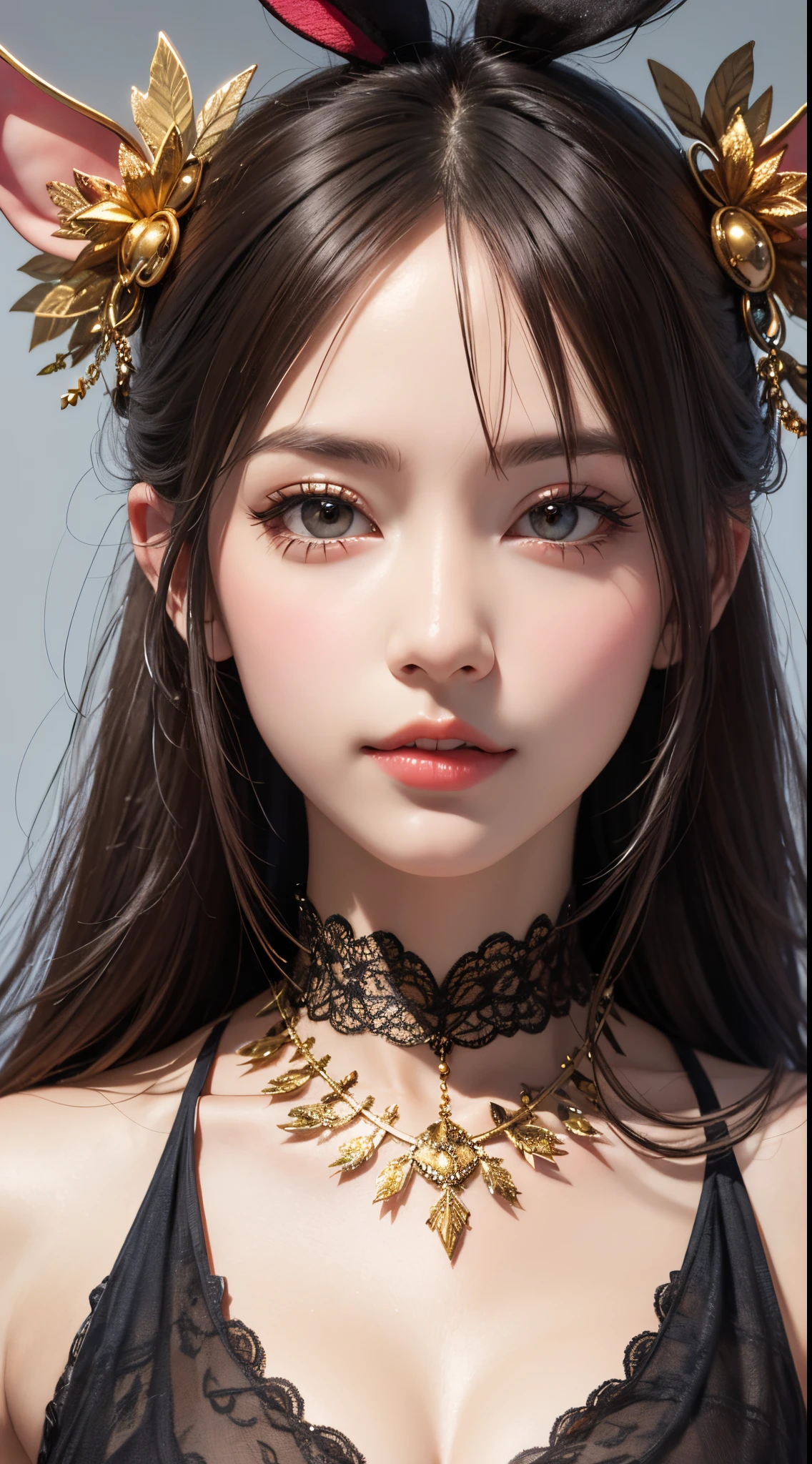 eye reflection, bunny hair ornament, UHD, retina, masterpiece, ccurate, anatomically correct, textured skin, super detail, high details, high quality, best quality, highres, 1080P, HD, 4K, 8k, 16k