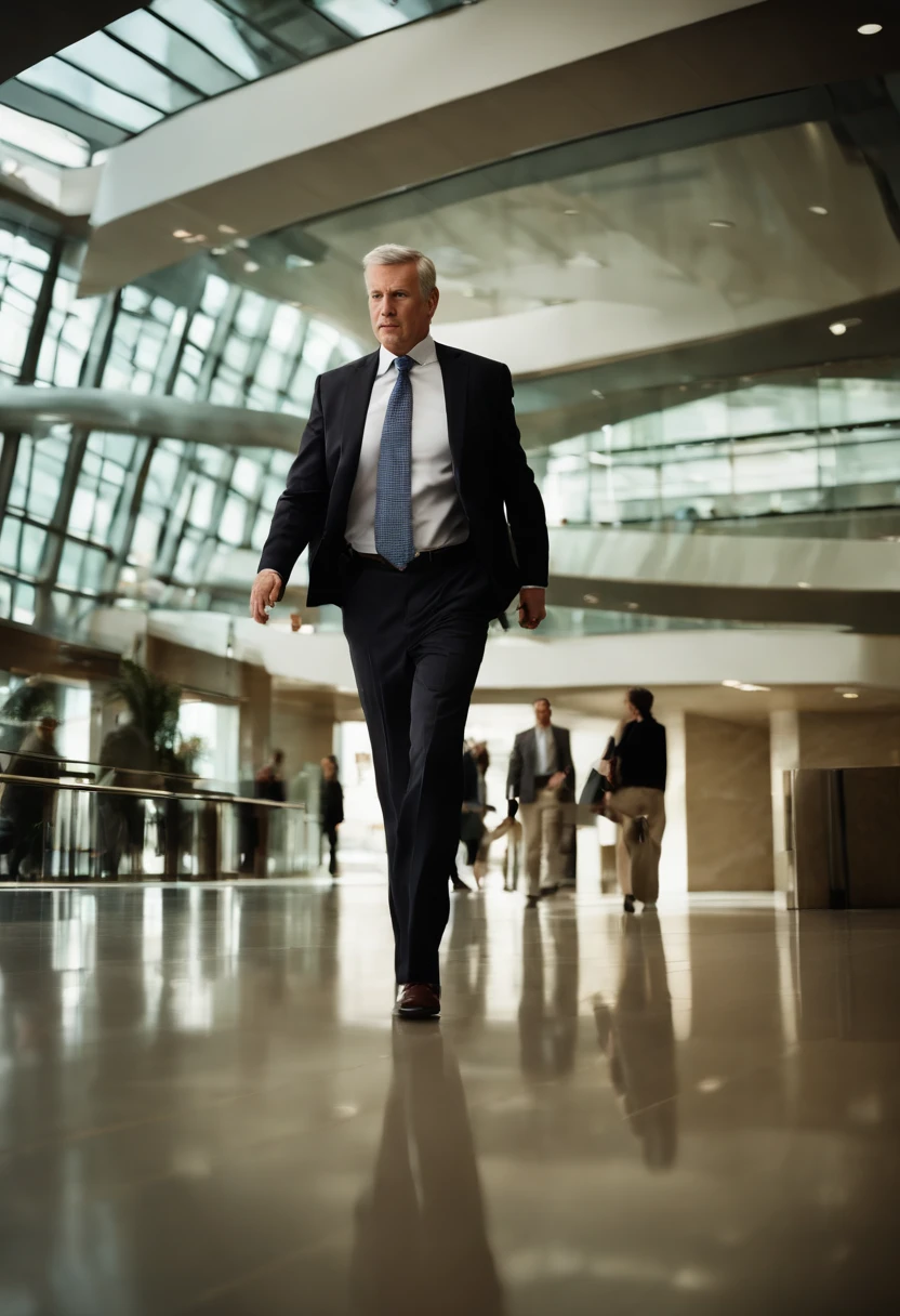 The image is a photo of me urgently approaching a group of people in a busy office building lobby, explaining the benefits of extended warranties and handing out flyers.,original,Middle-aged white guy in business casual attire. A bit nerdy , male