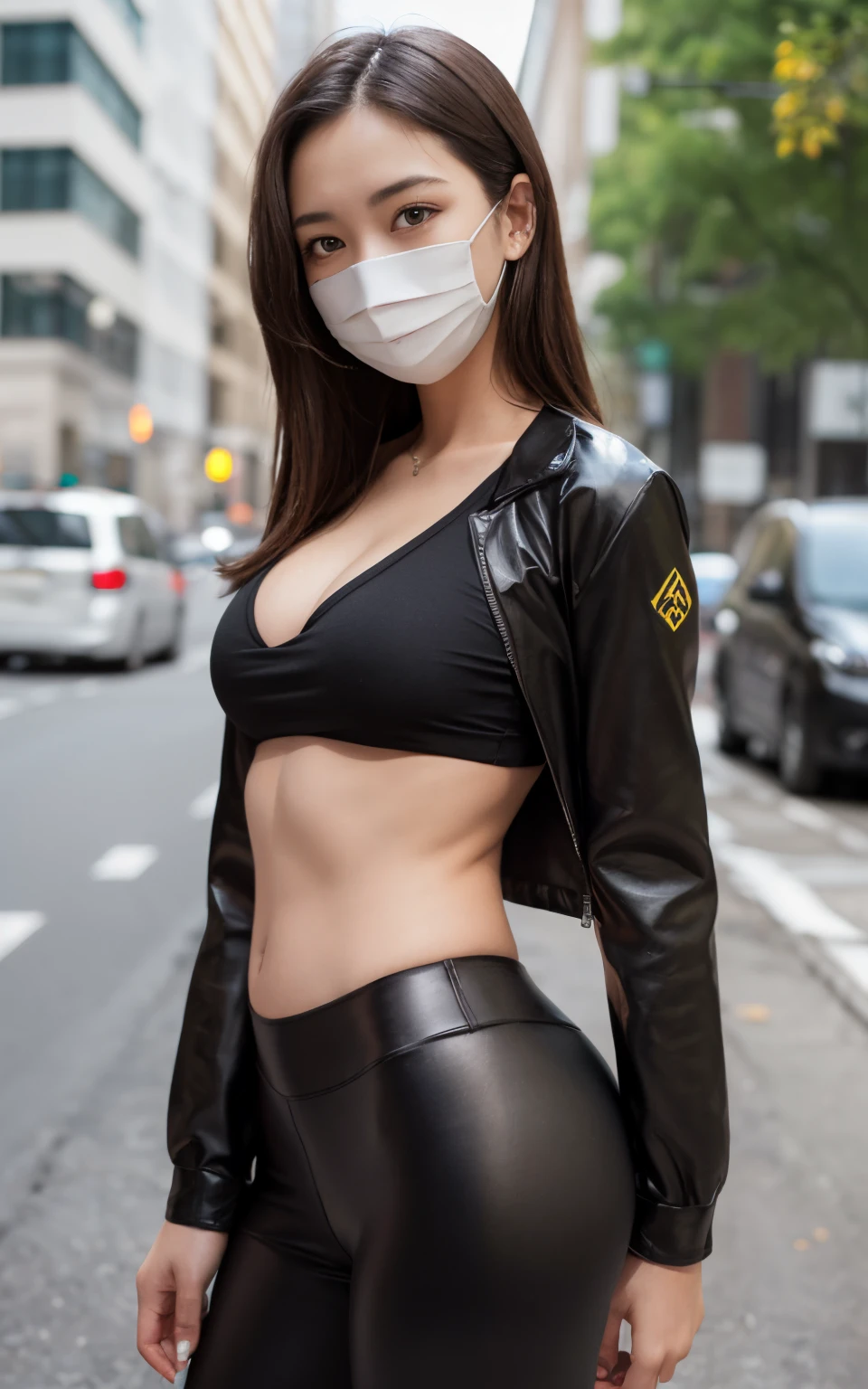 (8K, 超A high resolution, Best Quality, masutepiece:1.2)、(Look away)、8K、RAW portrait of japanese girl、Photorealsitic、超A high resolution、top-quality、 (huge-breasted, cleavage:1.5),(Black high-leg ultra-thin T-back micro bikini with fairly small area、Small area:1.5)、((Spread your crotch wide:1.7))、((black masks:1.2))(Show the armpits:1.3)(Intersections in the city:1.4) BREAK (Natural Skin Texture、Detailed skin、Hyper-Realism、ultra sharpness)、intricate detailes、depth of fields、爆乳、(Beautiful blonde short hair:1.3)、voluptuous breasts、big eye、bangss、Eye lashes、(Transverse breasts:1.5)、((Emphasize shiny buttocks、Stick out your beautiful butt:1.3))、((Black T-back bite))