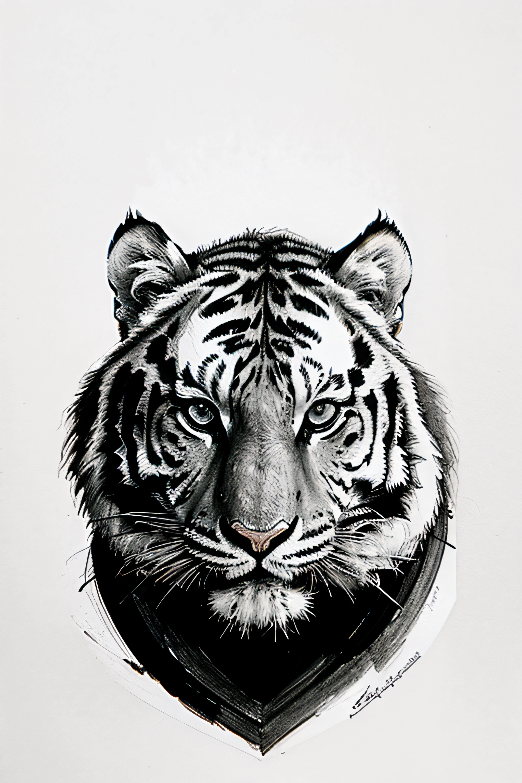 a tiger's head very majestic powerful awesome, drawings, sketch