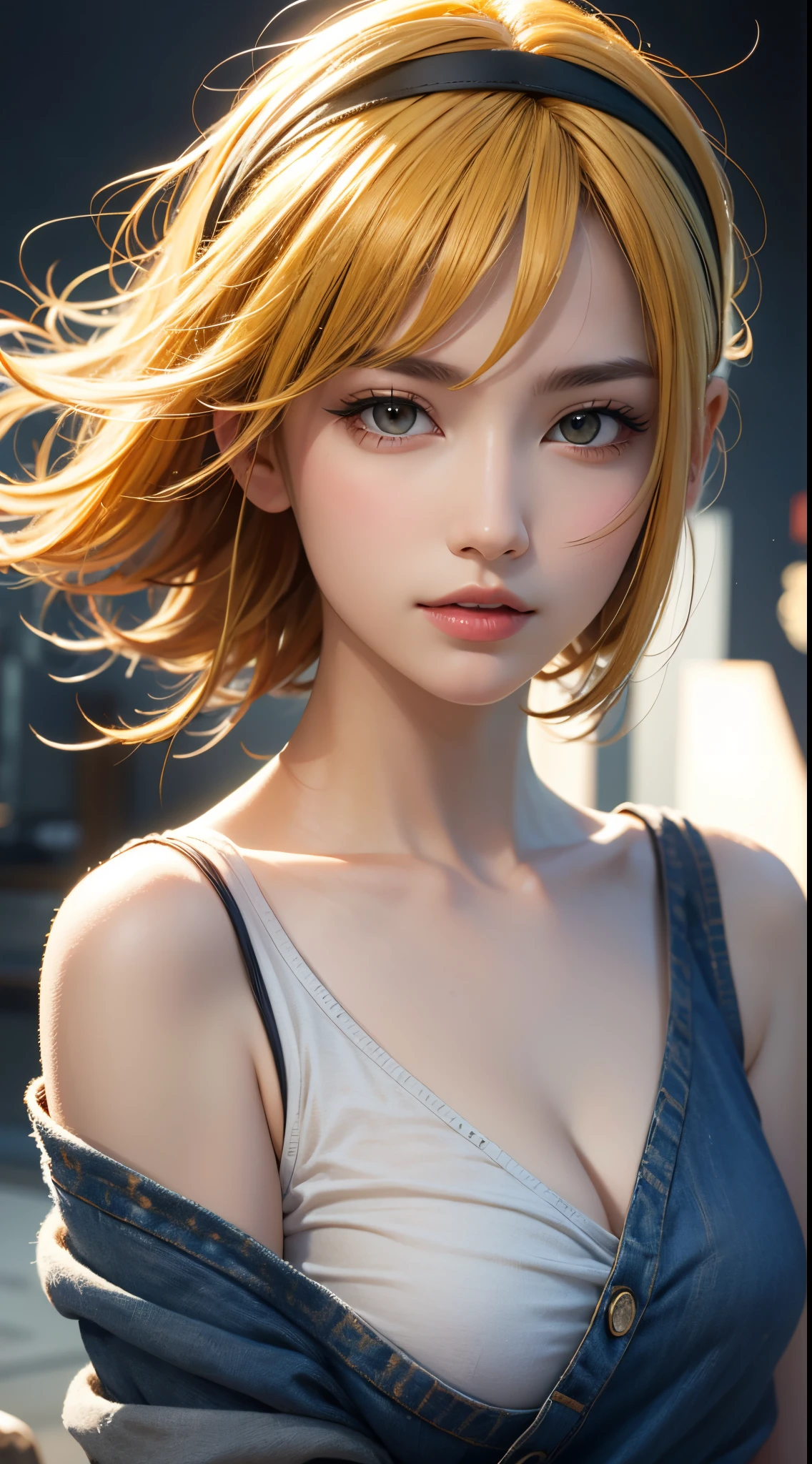 eye reflection, yellow hairband, UHD, retina, masterpiece, ccurate, anatomically correct, textured skin, super detail, high details, high quality, best quality, highres, 1080P, HD, 4K, 8k, 16k