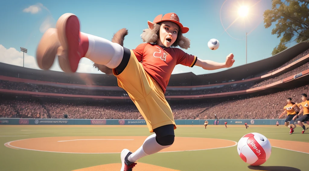 Baboon kicking kickball