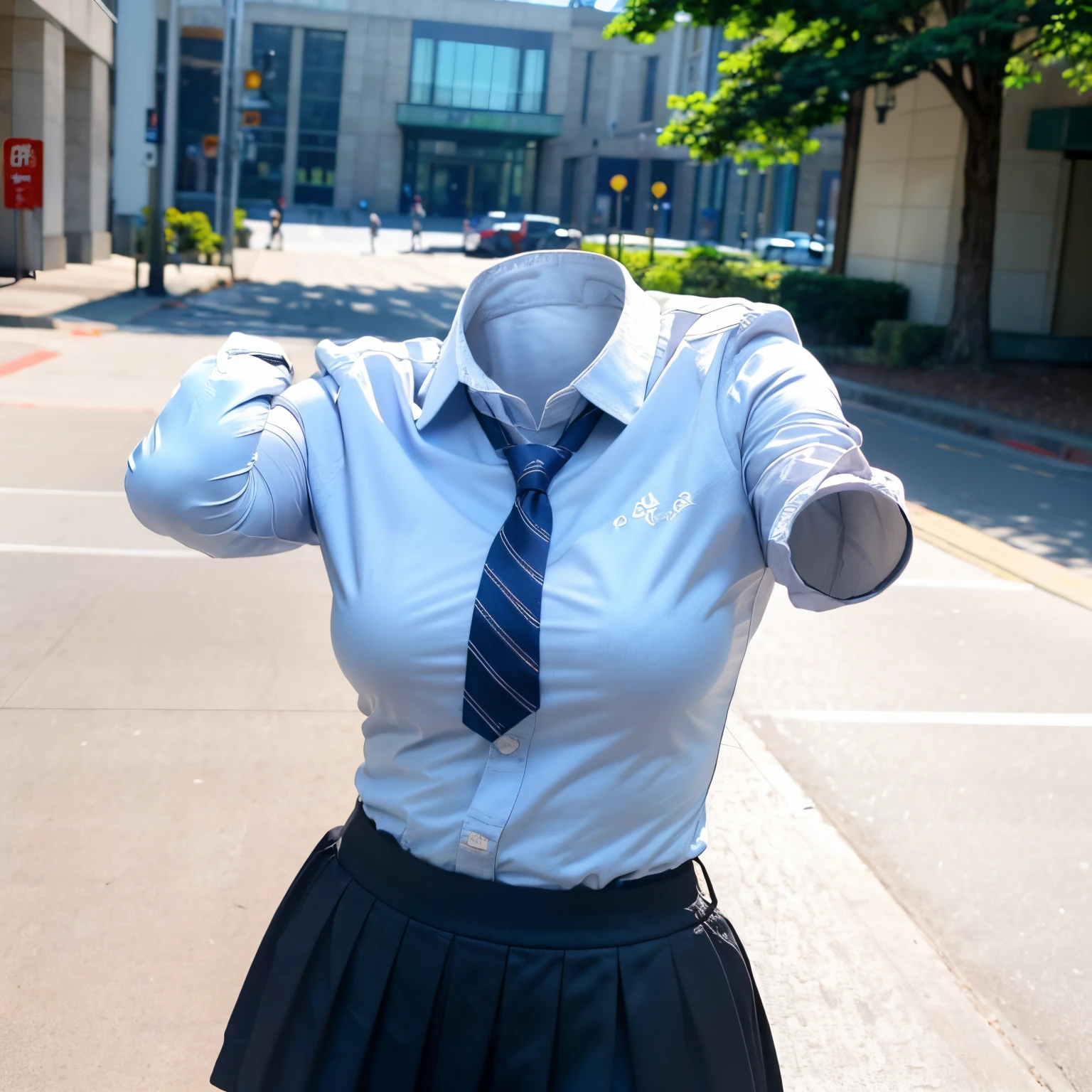(chubby, fat), school uniform, in summer, school tie, in university, (cute pose), (invisible, no humans, headless, faceless:1.5), (cute big breasts), (close-up shot of hip), (8k, RAW photo, best quality, masterpiece:1.2), (realistic, photo-realistic:1.37), photon mapping, radiosity, ((Hasselblad photography)), physically-based rendering