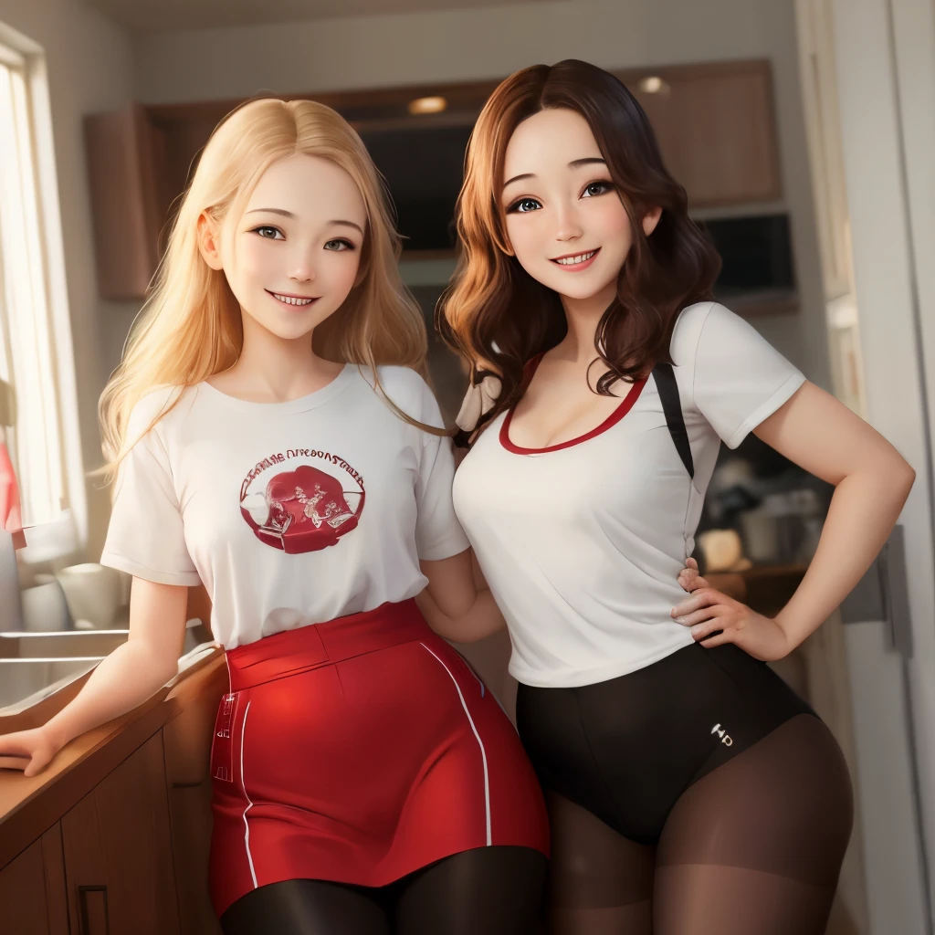 Masutepiece, La mejor calidad, illustration, Ultra detallado, Detalle fino, high resolusion, Fondo de pantalla de 8k, perfect dynamic composition, hermosos ojos detallados, Ropa interior roja, pechos grandes, Labio de color natural, Poses aleatorias y sexys,They are smiling,Dormitorios、Looking at the camera、A 23-year-old girl、Enfatiza el escote, cuerpo entero in pantyhose