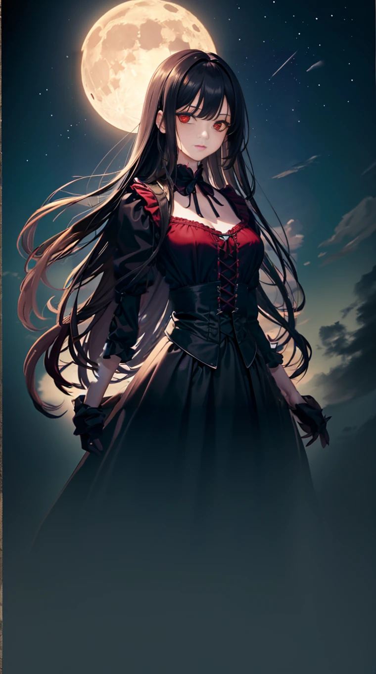 masterpiece, best quality, ultra detailed, extremely detailed, beautiful detailed glow, ultra high res, very high res, beautiful ,best aesthetic, 8k, 2d anime, moon, darkness, atmosphere, mystery, romanticism, creepy, literature, art, fashion, victorian, decoration, intricacies, ironwork, lace, contemplation, emotional depth, supernatural
