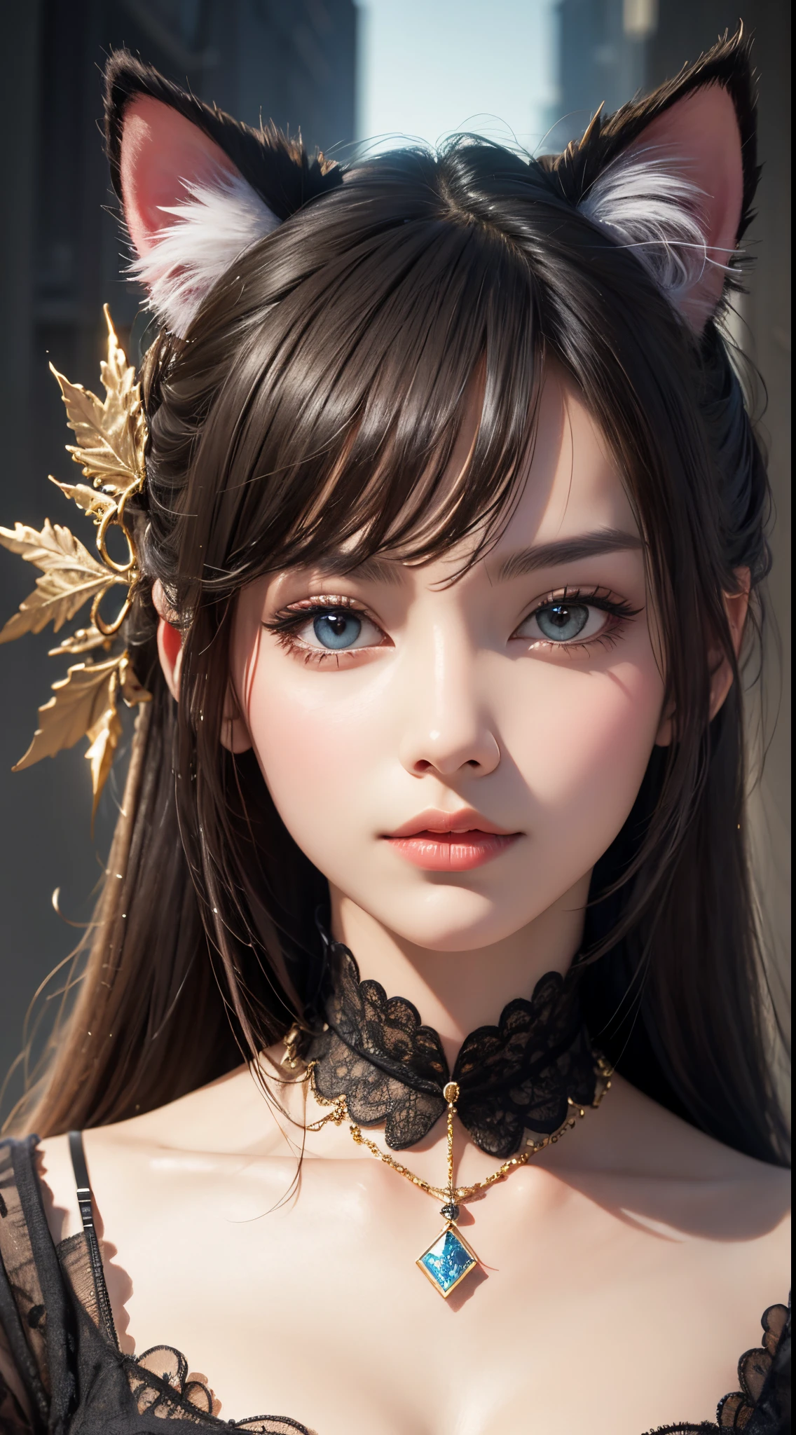 eye reflection, cat hair ornament, UHD, retina, masterpiece, ccurate, anatomically correct, textured skin, super detail, high details, high quality, best quality, highres, 1080P, HD, 4K, 8k, 16k
