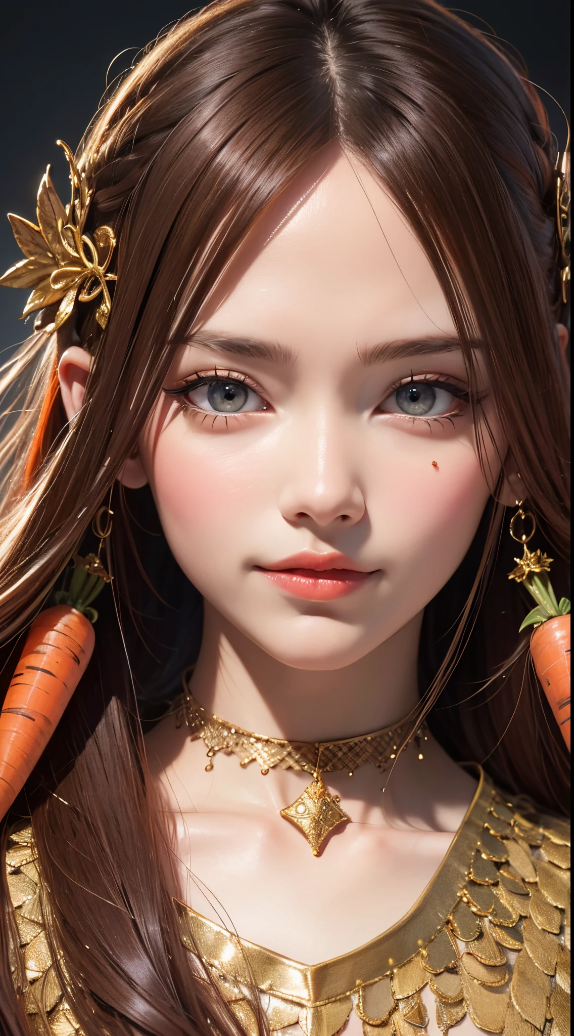 eye reflection, carrot hair ornament, UHD, retina, masterpiece, ccurate, anatomically correct, textured skin, super detail, high details, high quality, best quality, highres, 1080P, HD, 4K, 8k, 16k