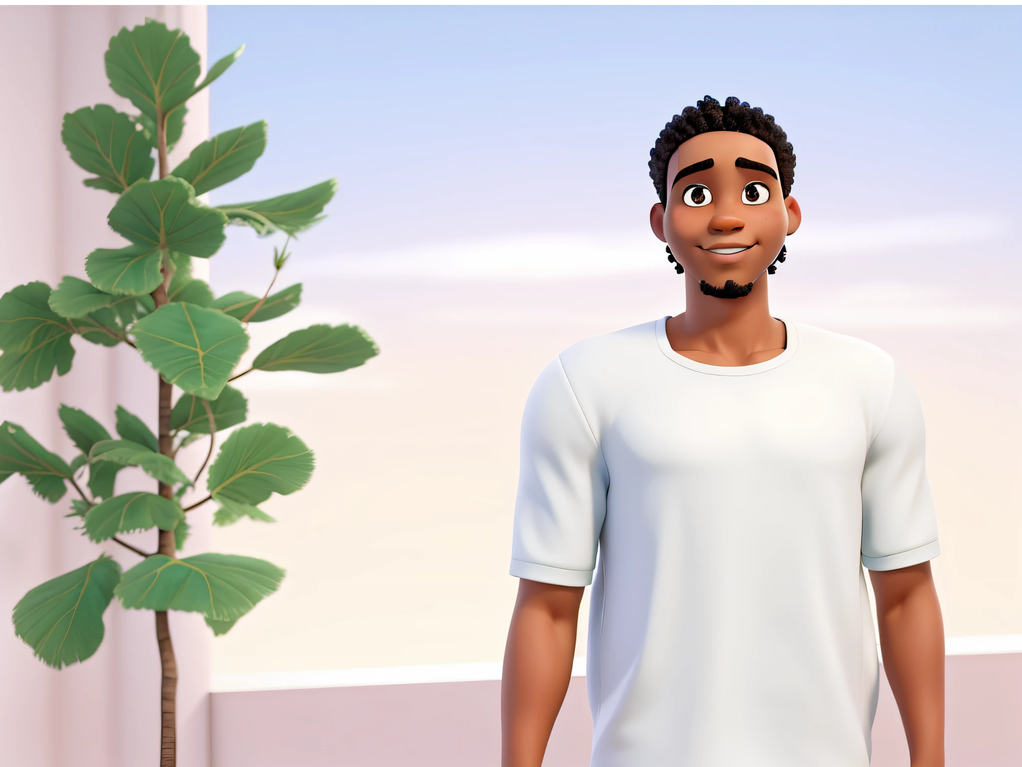 homem afro, cabelo bem baixo, 27 anos, estilo disney