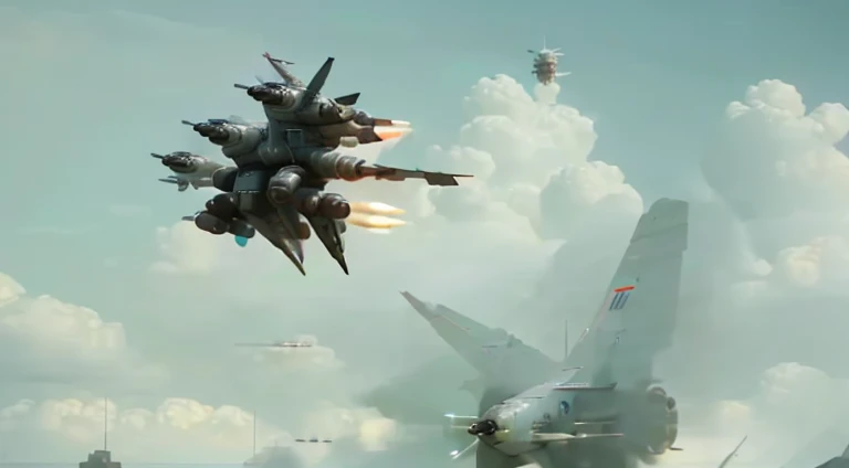 There is a jet flying in the sky There is a jet flying in the sky, Armored Core V, Armored Core V, Armored Core 4, Spaceship flying above, Sci-fi spaceships in battle, The spaceship flies in the background, HD visual effects-9, valkyrie fighter jet, stunning visuals, Visual effects shots, Armored Core V on the ground, Spaceships fly around
