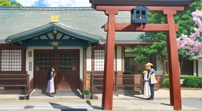 Anime scene of a woman and a man standing in front of a building, anime scene, anime yulu camp, Screenshots from the 2012 animation, Screenshot of the animated movie, Still from TV animation, Today’s recommended anime is still, Still from anime, anime movie screenshot, yuruying, konosuba anime style, Anime screenshots