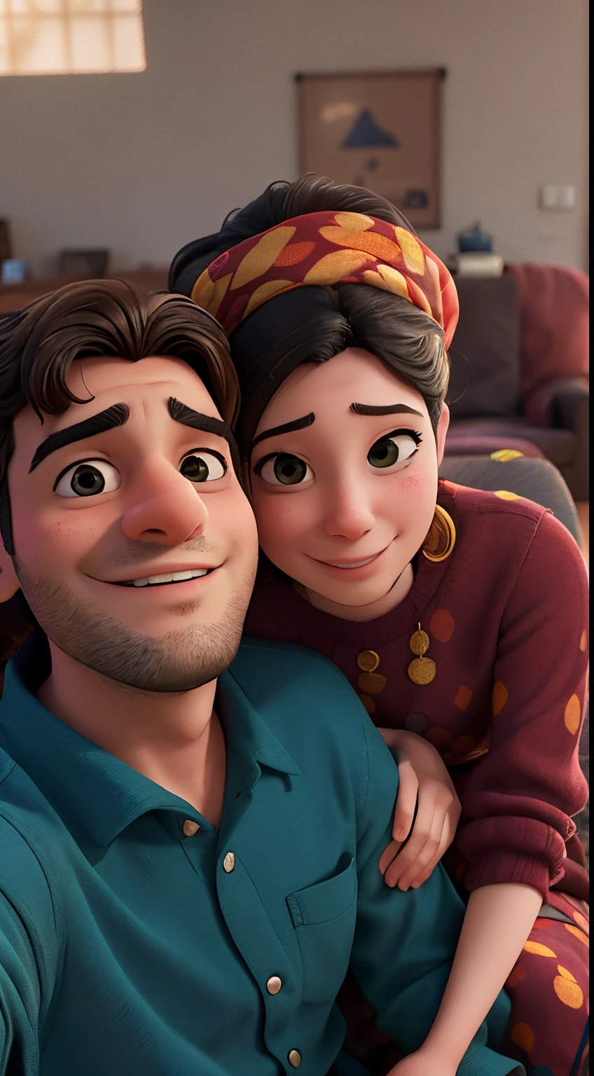 there is a man and woman sitting on a couch together, in love selfie, lovely couple, profile picture, 8k selfie photograph, couple pose, blurry image, ghutra and egal, selfie photo, very very low quality picture, happy couple, candid picture, profile pic, inspired by Saurabh Jethani, profile image, jayison devadas, facebook post
