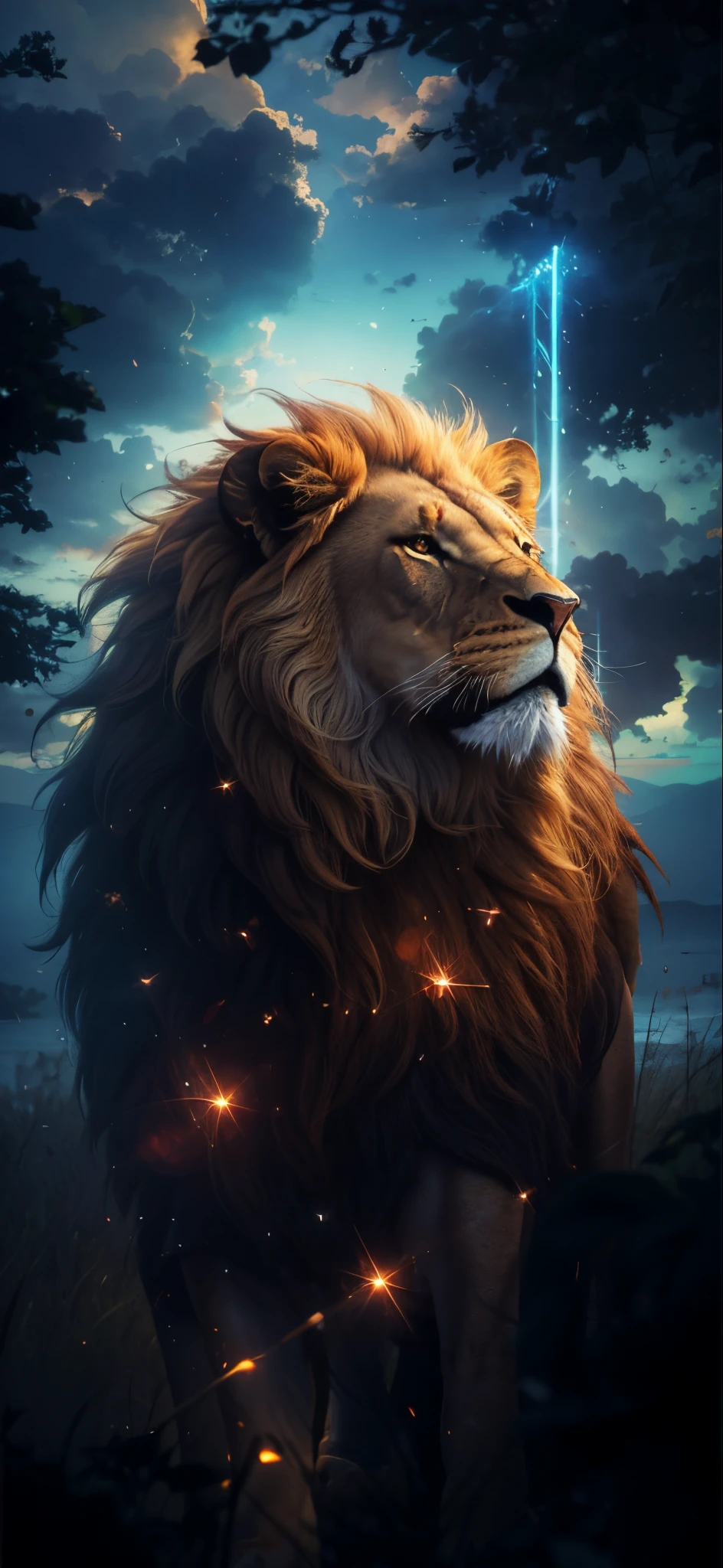 Lion, Divine Lion, naturais, Natureza, Natureza, Linda, renderizado, fotorrealista, UltraHD, 4k, texturasdetalhadas, thunders, sombras detalhadas, cores detalhadas, por do sol, sol se pondo, Sunset, Natureza Linda, Great Divine, por do sol, contraste detalhado, contraste realista, alta resolução, cores detalhadas, fogo, eletricidade, divina criatura, 8k, Detailed Realistic, 16K, 8K, HD