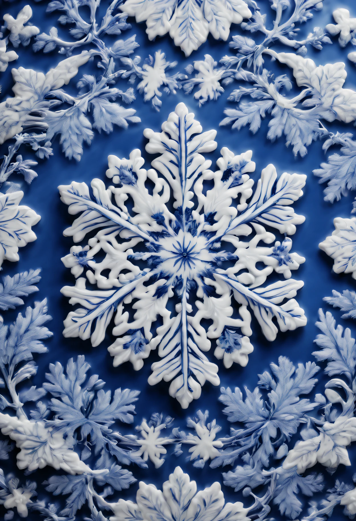 Best quality at best,4K,8K,A high resolution,tmasterpiece:1.2,ultra - detailed,actual:1.37,sportrait,Beautiful snowflake pattern,Blue and white porcelain, closeup cleavage, Sophisticated AND Intricate Details, Traditional craftsmanship, vivd colour, shiny glaze, fine brushwork, Refined artistry, with glossy finish, Studio lighting