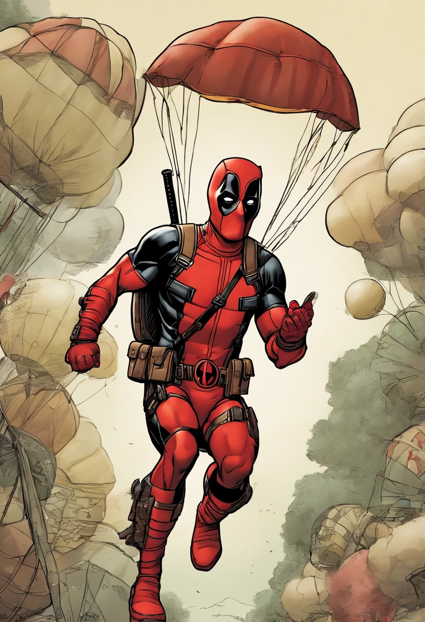 Deadpool crashing a hot air balloon festival in a taco costume,Deadpool,Deadpool, the unconventional anti-hero from Marvel Comics, is known for his distinctive red and black suit, complete with a mask that covers his entire face, hiding his disfigured skin caused by advanced cancer and experimental healing factor. His appearance is athletic and agile, suitable for his acrobatic fighting style. , male