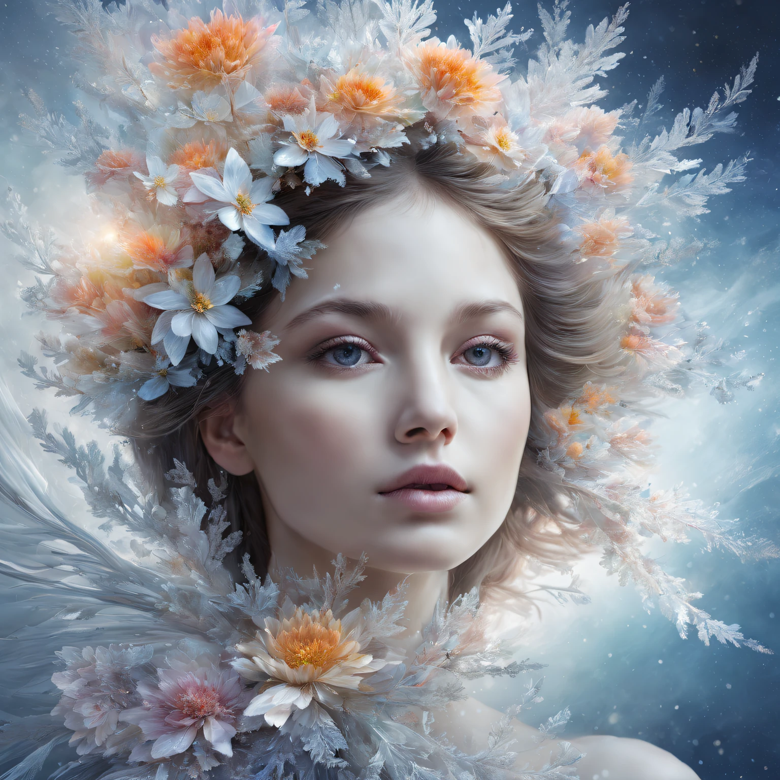(tmasterpiece,top-quality,Best quality,offcial art,Beauty and aesthetics:1.2),1个Giant Breast Girl,Portrait double exposure(snowflower),The is very detailed,(s fractal art:1.3),Extremely colorful,Most detailed