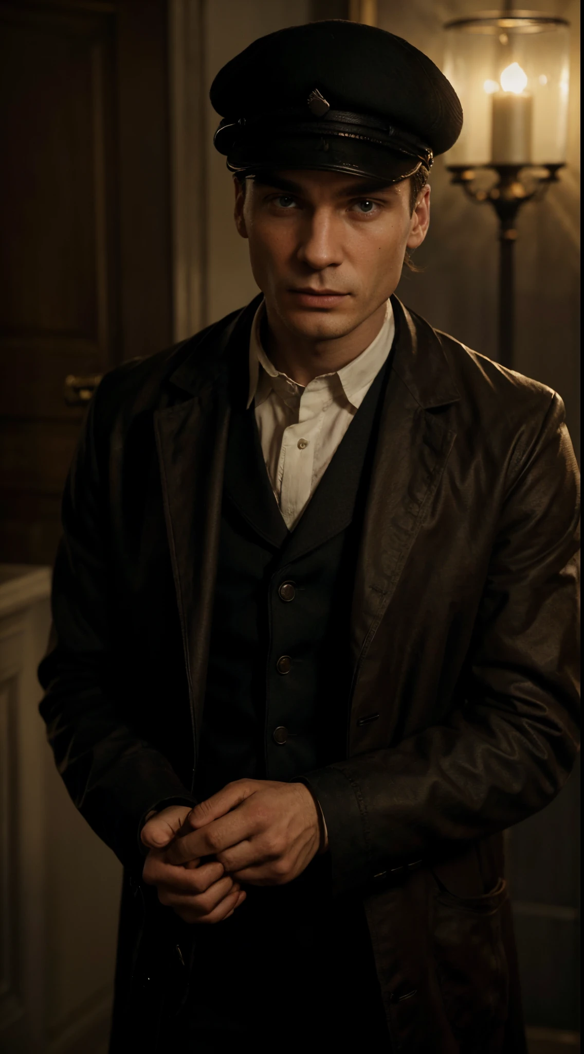 "Thomas Shelby," Je peux certainement fournir des informations sur le personnage fictif de la serie televisée "Peaky Blinders." Thomas Shelby, game by Cillian Murphy, This is the Russian chef and ambitions of the criminal Shelby family in Birmingham., Angleterre, The main story of the World Premiere War. Connu pour son intelligence et sa réflexion stratégique, Thomas Shelby navigue dans le monde criminel tout en faisant face à des défis politiques et personnels. Face camera