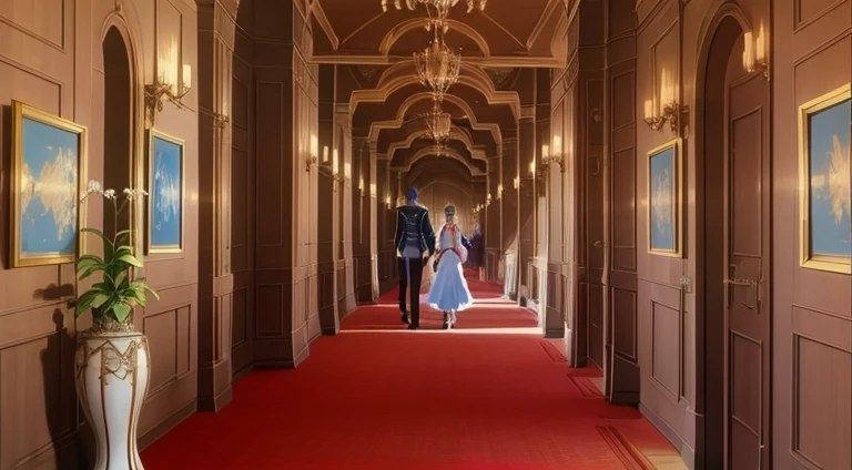 There was a woman and a man walking along the corridor, in their noble mansions, Today’s recommended anime is still, in the throne room, 《Azur route》role, Screenshots from the 2012 animation, Screenshot of the animated movie, Still from TV animation, anime scene, Madhouse Studio anime style, Still from anime, magical ambiance + tmasterpiece