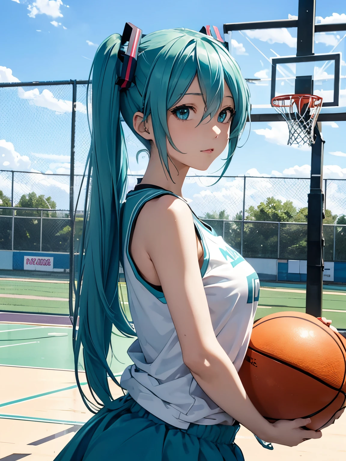 miku hatsune,SLUMDUNK,Beautiful breasts,basketball,dribbling