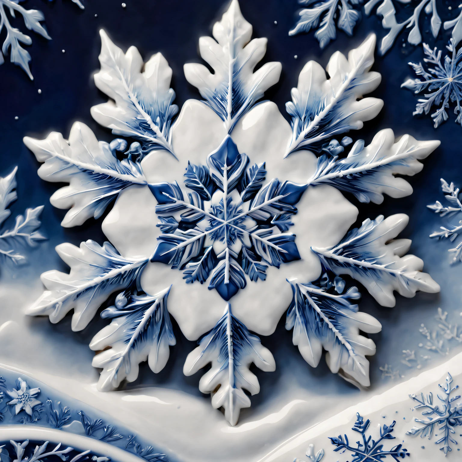 Best quality at best,4K,8K,A high resolution,tmasterpiece:1.2,ultra - detailed,actual:1.37,sportrait,Beautiful snowflake pattern,Blue and white porcelain, closeup cleavage, Sophisticated AND Intricate Details, Traditional craftsmanship, vivd colour, shiny glaze, fine brushwork, Refined artistry, with glossy finish, Studio lighting