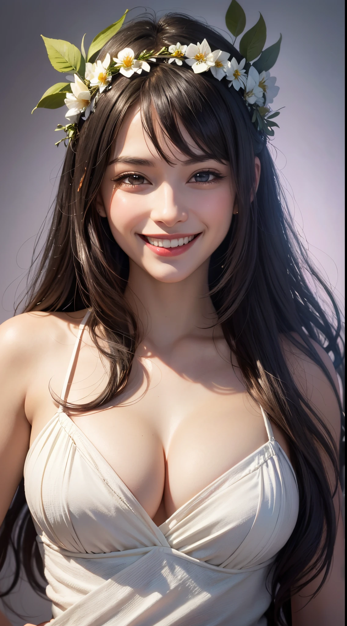 [eye reflection], (smile and laugh:1.5), head wreath, UHD, retina, masterpiece, ccurate, anatomically correct, textured skin, super detail, high details, high quality, best quality, highres, 1080P, HD, 4K, 8k, 16k