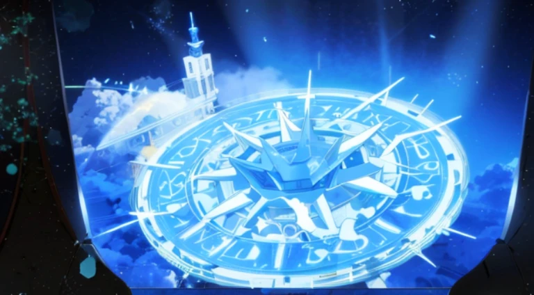 There is a blue circle，There is a clock on it, Summon the Dharma Array, Holographic runes, magical girl anime magical girl, grand order of destiny, luminous scene, Screenshot of the animated movie, ethereal anime, Screenshots from the 2012 animation, anime movie screenshot, Today’s recommended anime is still, RPG scenario, cutscene clips